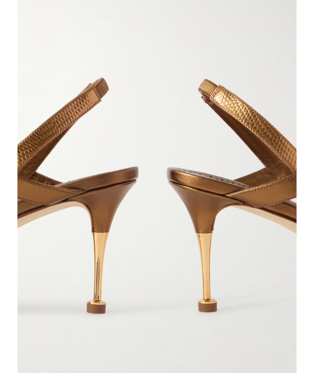 MANOLO BLAHNIK Золотые кожаные босоножки, фото 5