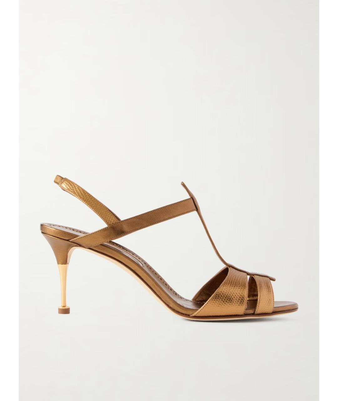MANOLO BLAHNIK Золотые кожаные босоножки, фото 6