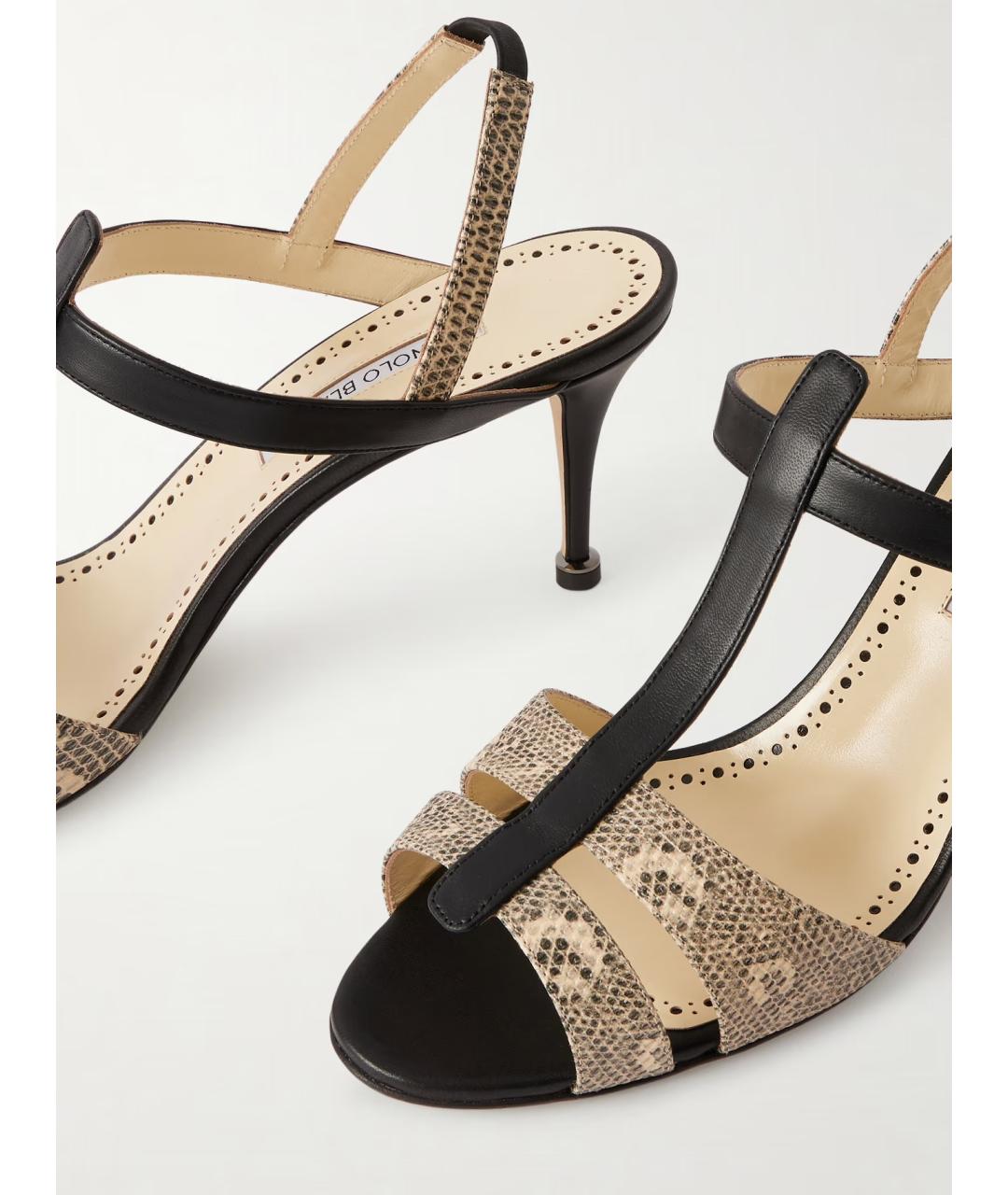 MANOLO BLAHNIK Бежевые кожаные босоножки, фото 4