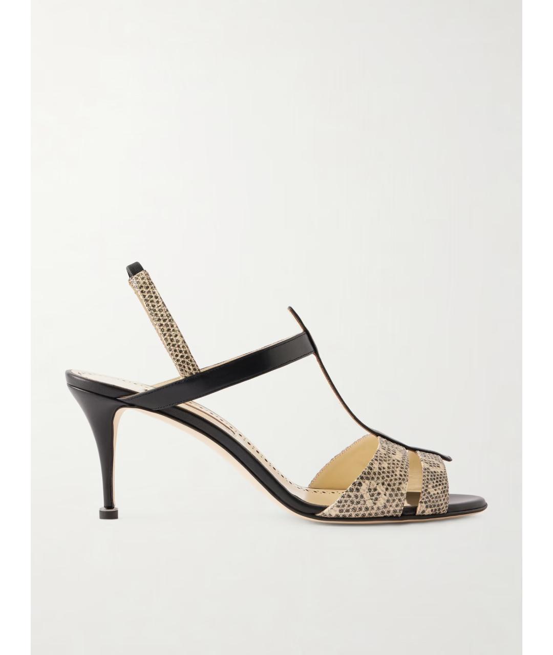 MANOLO BLAHNIK Бежевые кожаные босоножки, фото 6