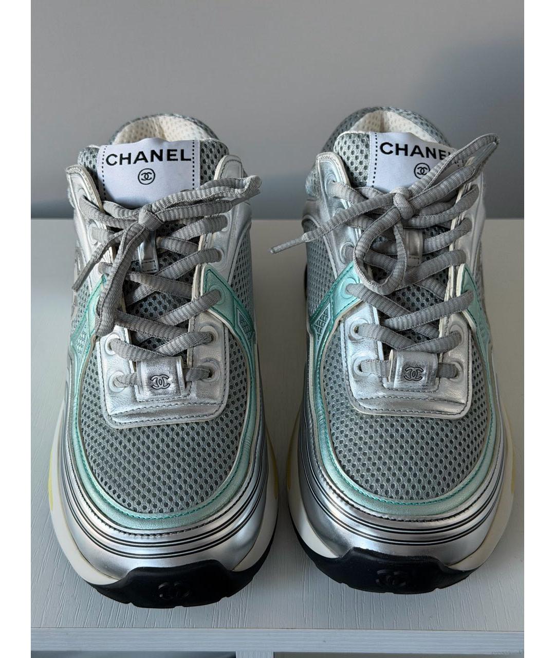 CHANEL Бирюзовые кожаные кроссовки, фото 2