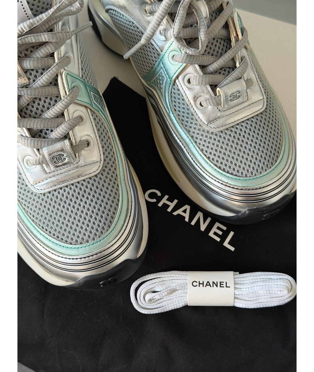 CHANEL Бирюзовые кожаные кроссовки, фото 6