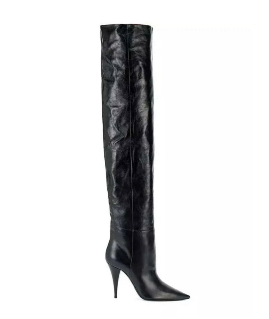 SAINT LAURENT Черные кожаные ботфорты, фото 6