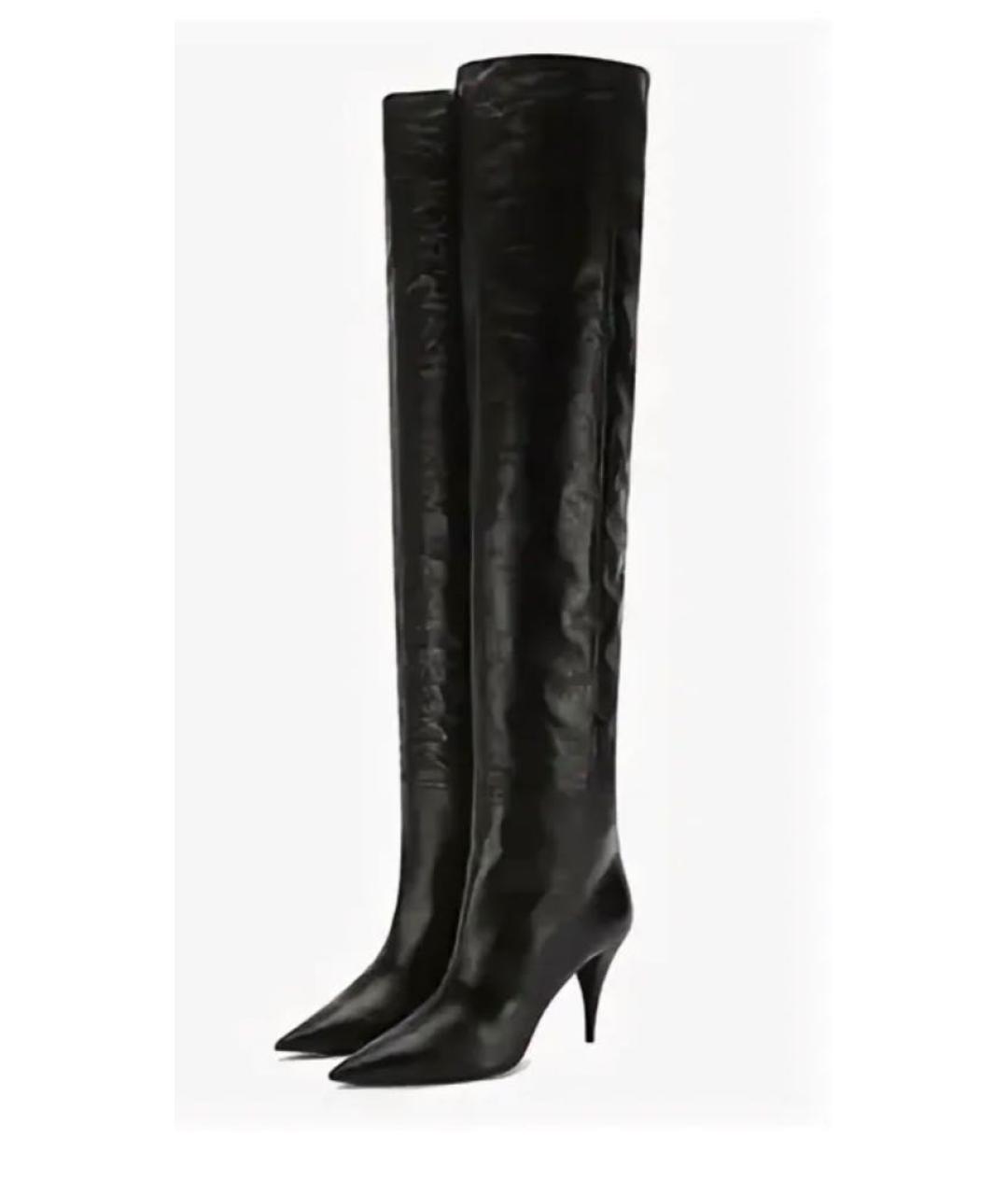 SAINT LAURENT Черные кожаные ботфорты, фото 2