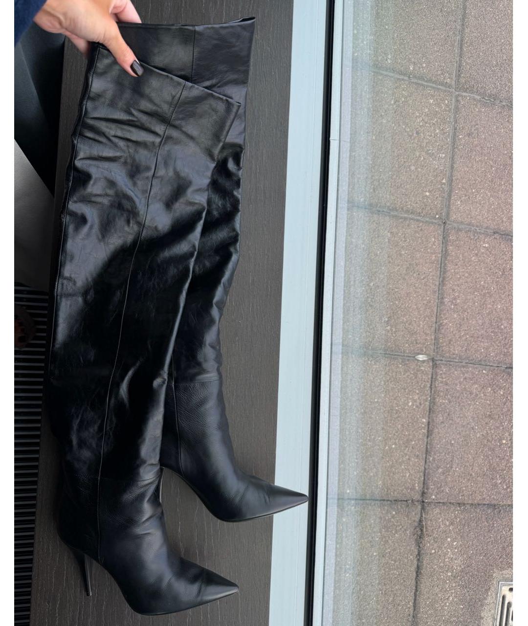 SAINT LAURENT Черные кожаные ботфорты, фото 3