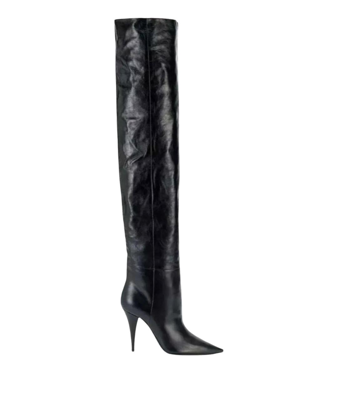 SAINT LAURENT Черные кожаные ботфорты, фото 1