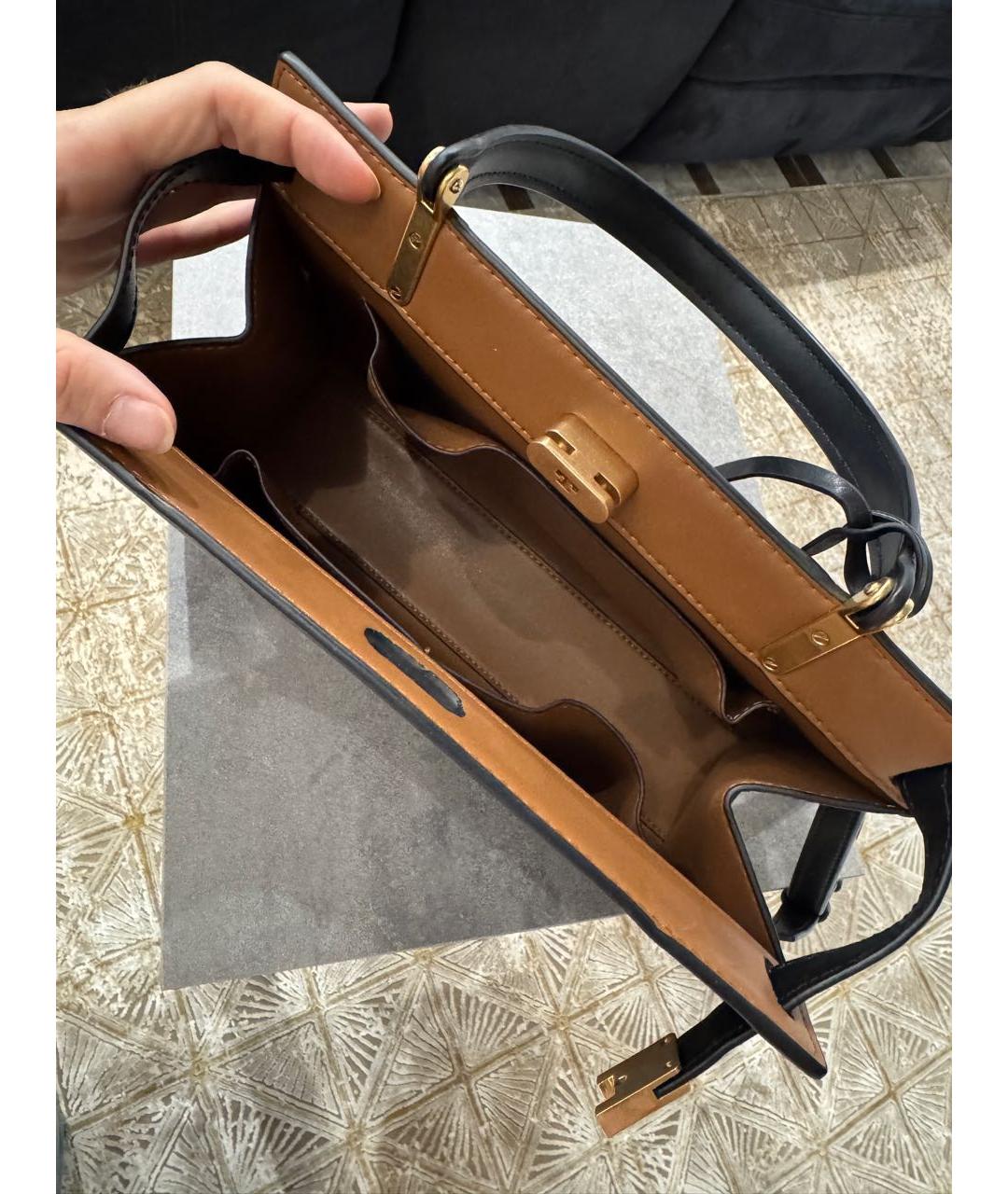 TORY BURCH Черная кожаная сумка с короткими ручками, фото 4