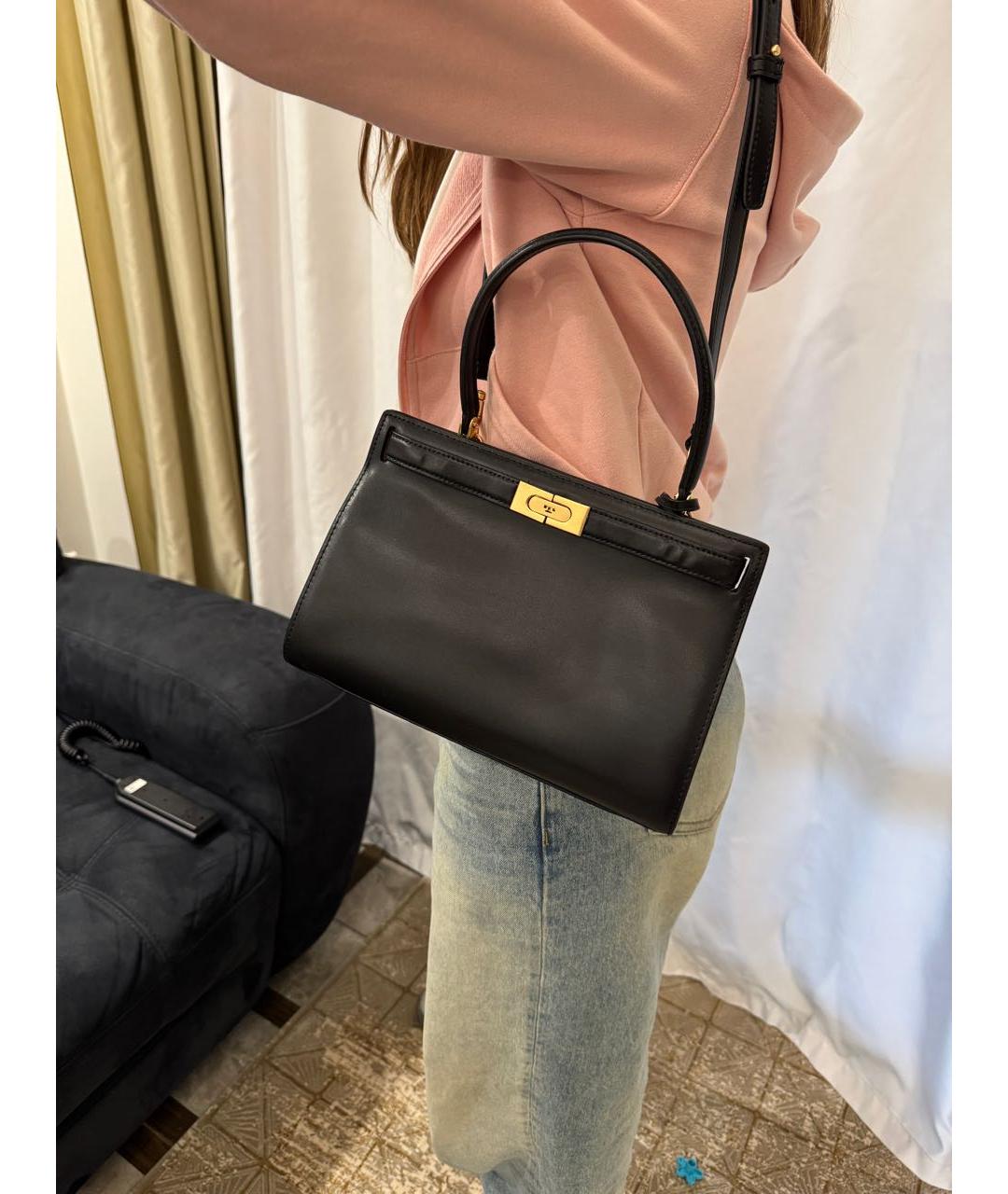 TORY BURCH Черная кожаная сумка с короткими ручками, фото 7