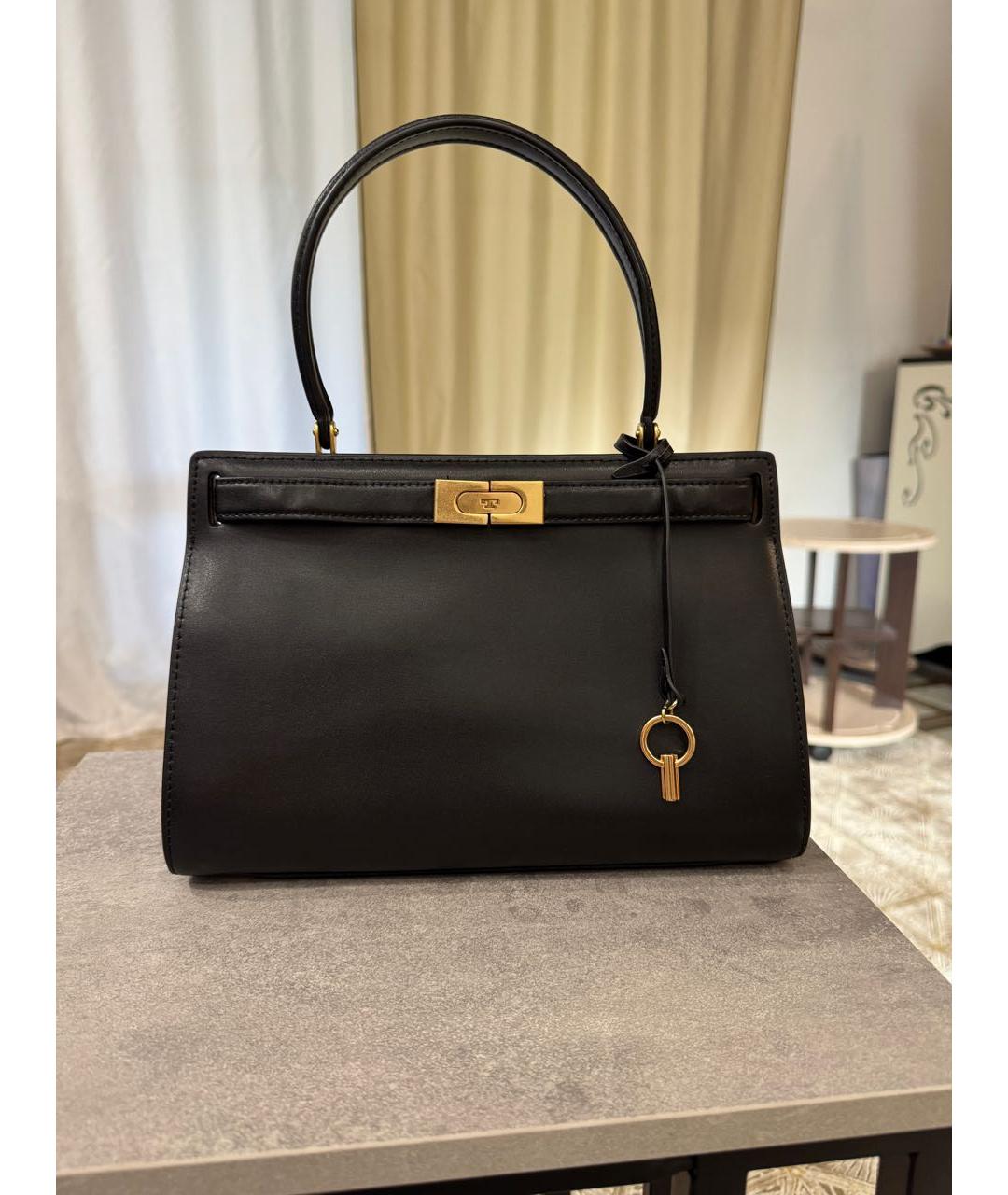 TORY BURCH Черная кожаная сумка с короткими ручками, фото 9