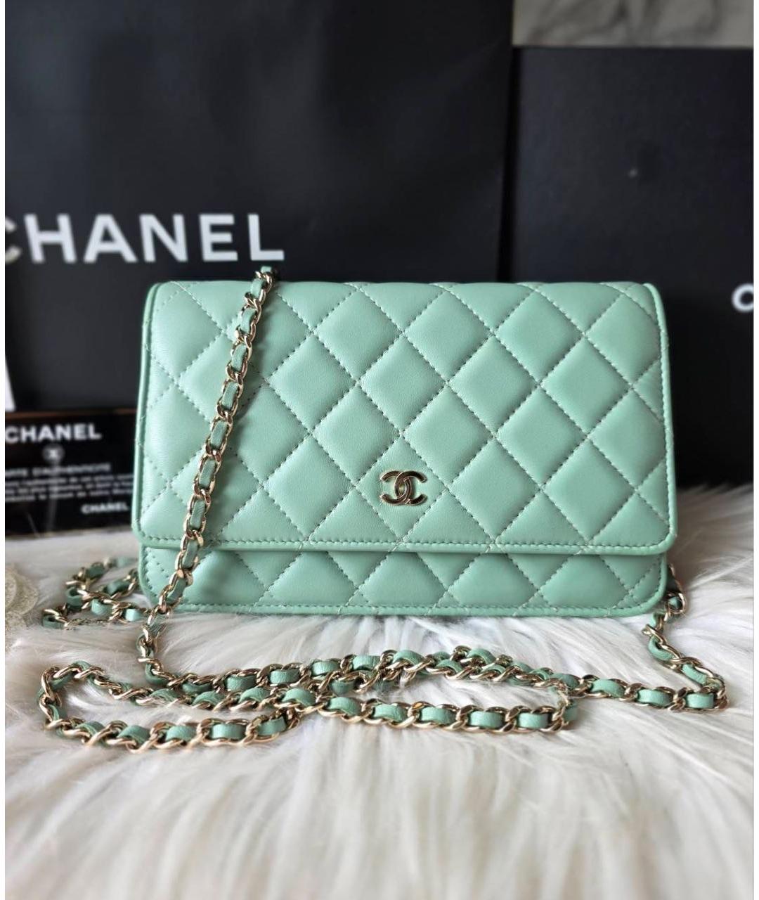 CHANEL Бирюзовая кожаная сумка через плечо, фото 2