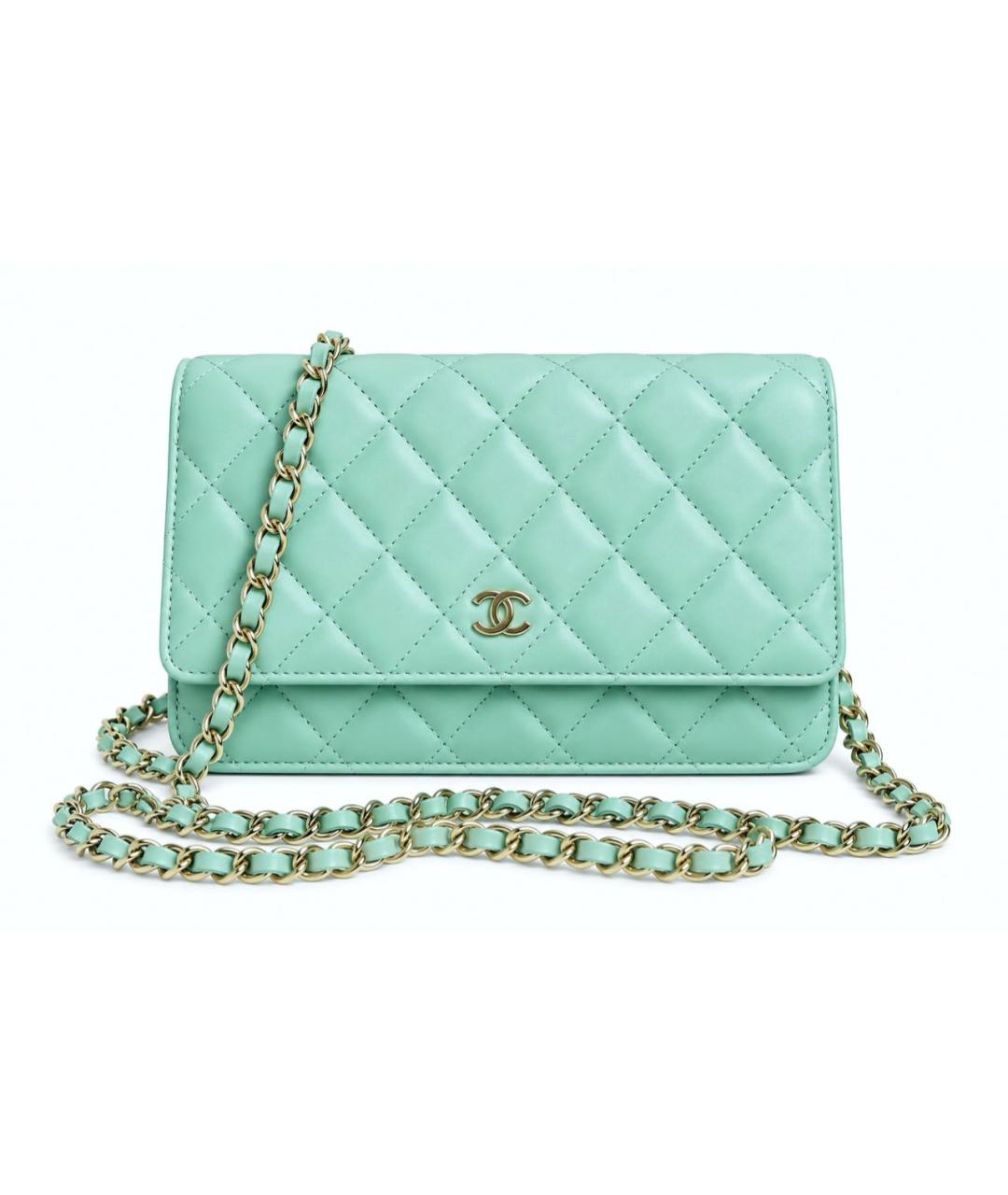 CHANEL Бирюзовая кожаная сумка через плечо, фото 8