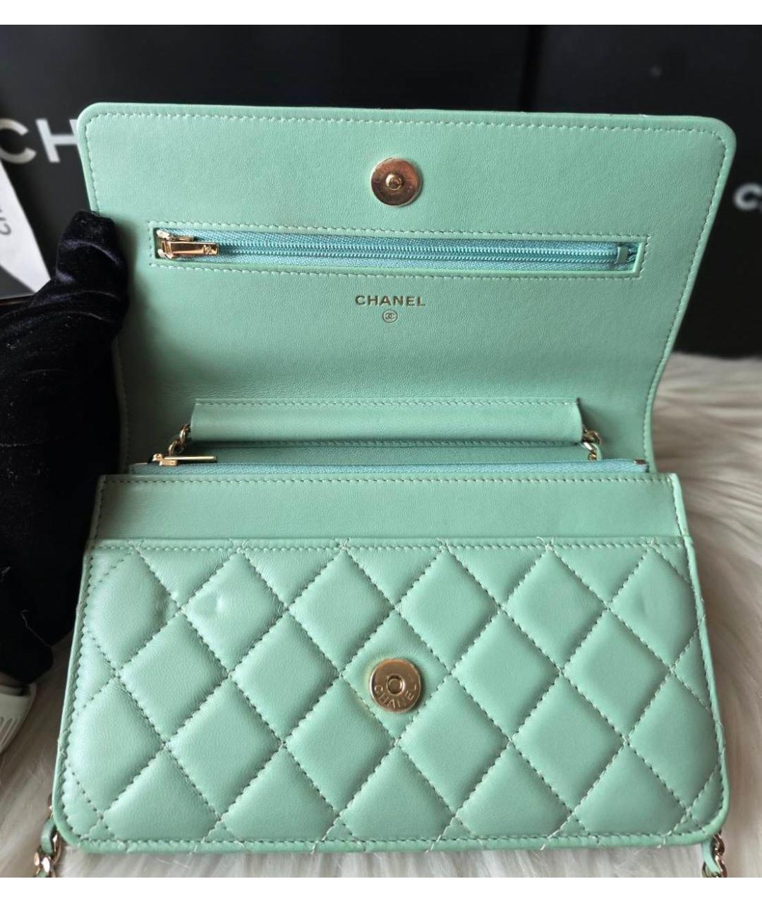 CHANEL Бирюзовая кожаная сумка через плечо, фото 3
