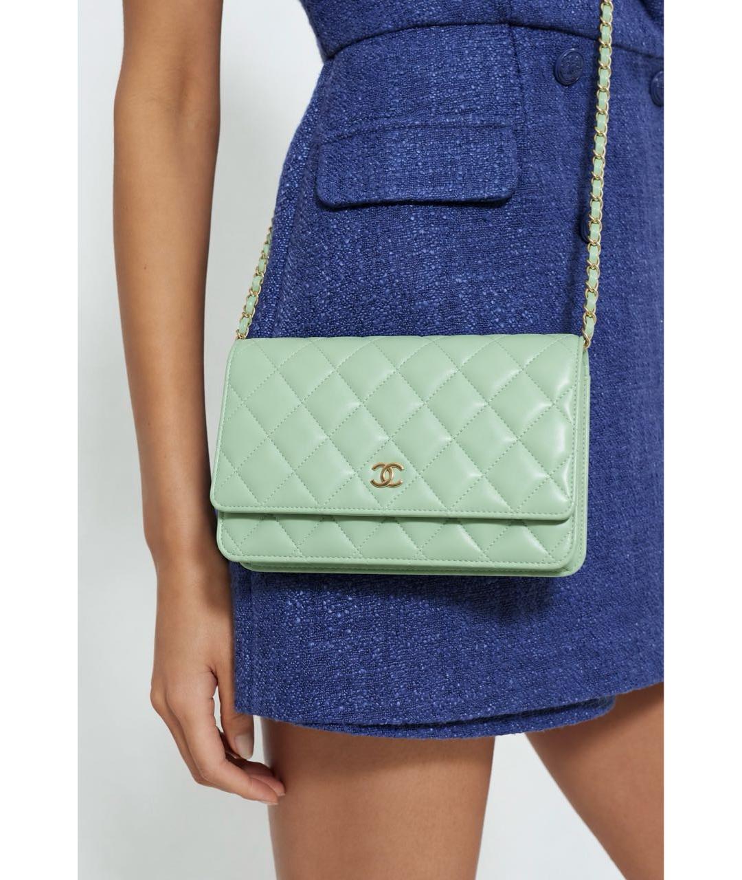 CHANEL Бирюзовая кожаная сумка через плечо, фото 6