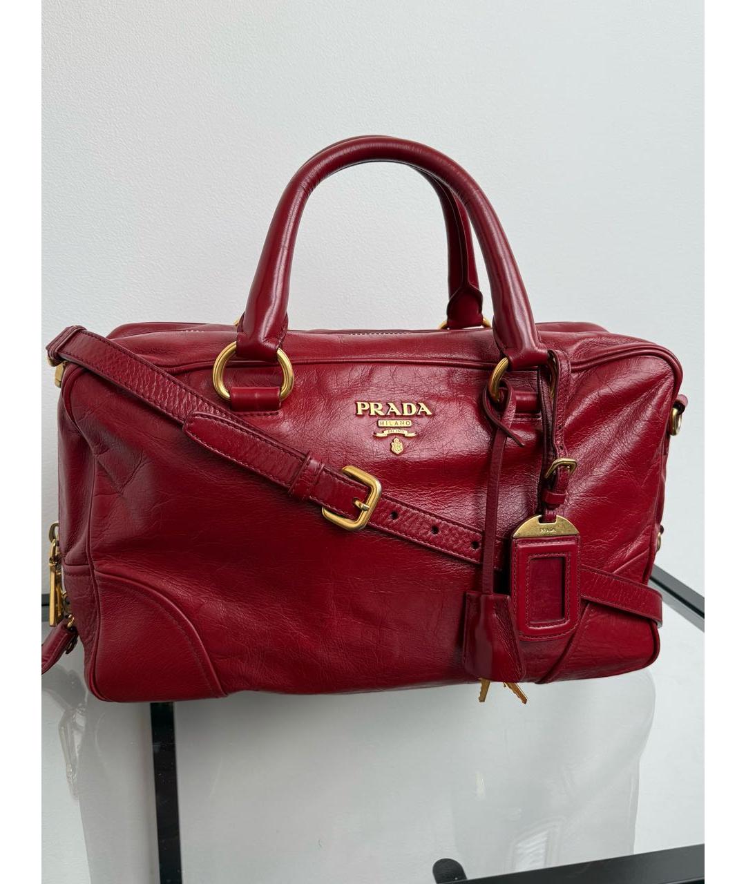 PRADA Бордовая кожаная сумка через плечо, фото 2