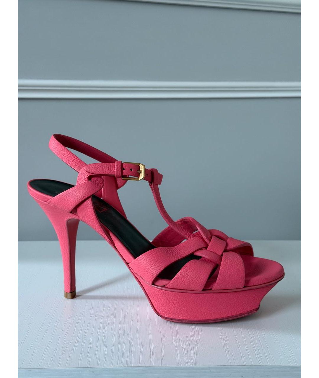 SAINT LAURENT Розовые кожаные босоножки, фото 5