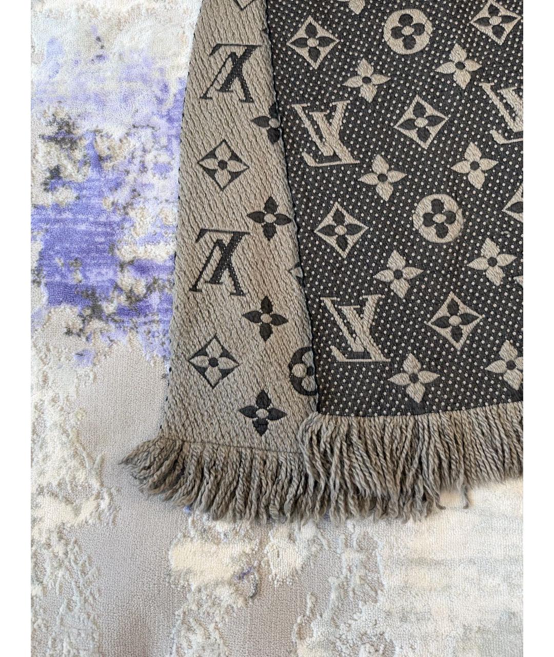 LOUIS VUITTON Антрацитовый шерстяной шарф, фото 6
