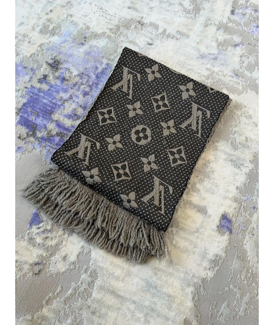 LOUIS VUITTON Антрацитовый шерстяной шарф, фото 4