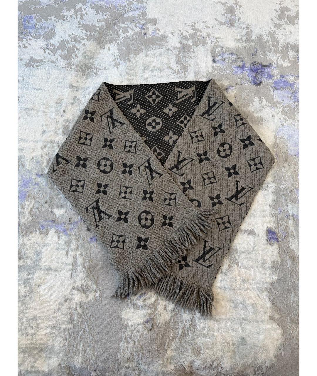 LOUIS VUITTON Антрацитовый шерстяной шарф, фото 3