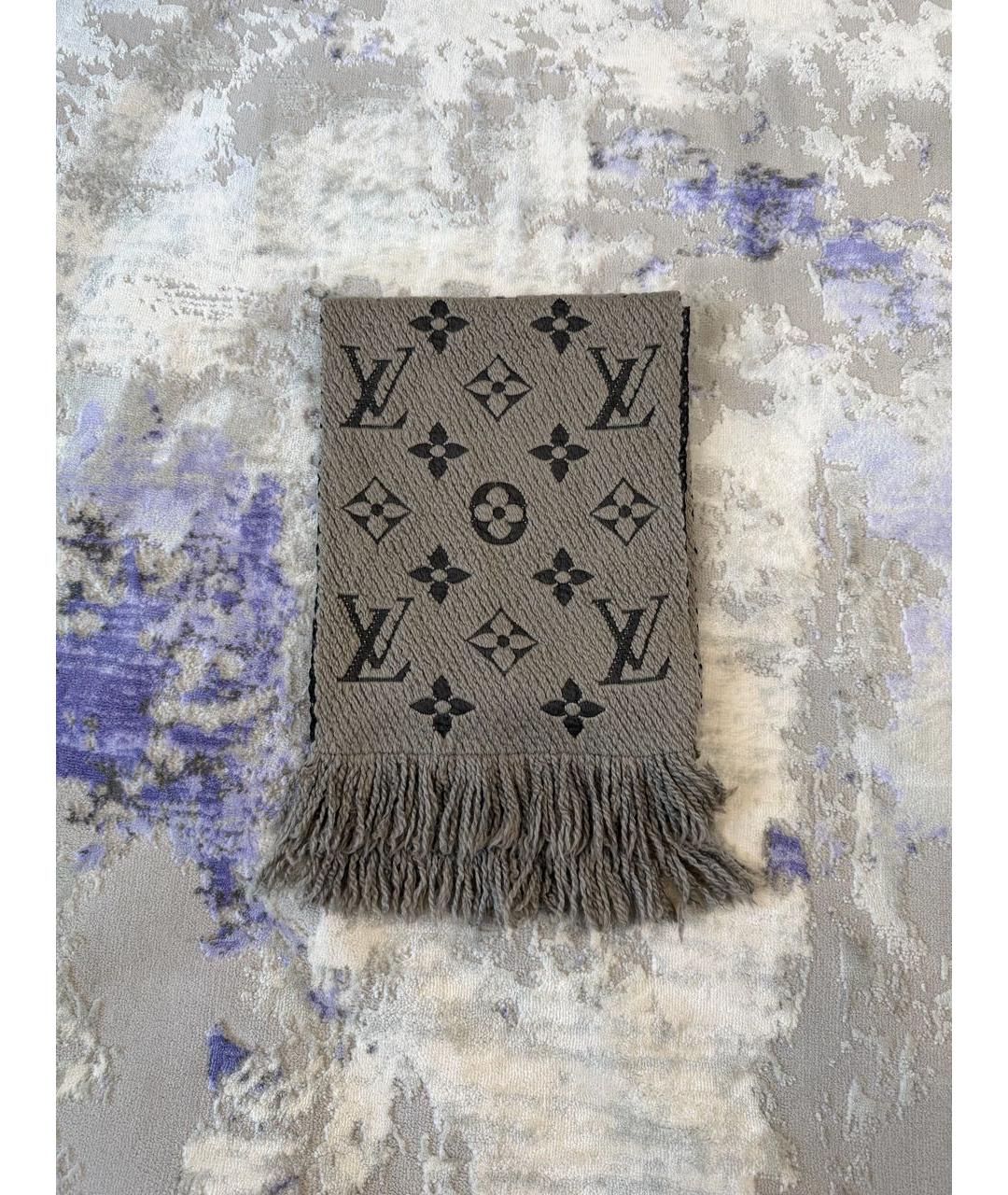 LOUIS VUITTON Антрацитовый шерстяной шарф, фото 9