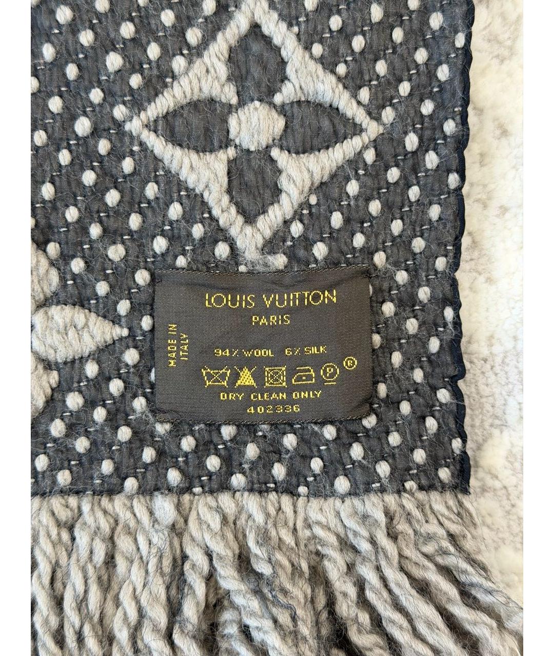 LOUIS VUITTON Антрацитовый шерстяной шарф, фото 5