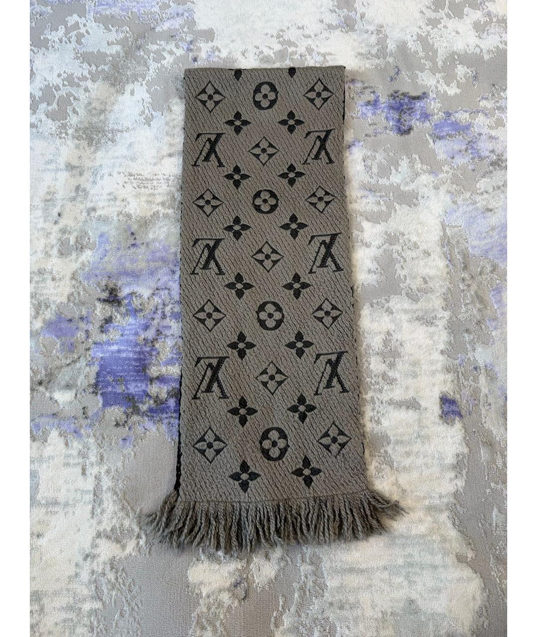 LOUIS VUITTON Антрацитовый шерстяной шарф, фото 8