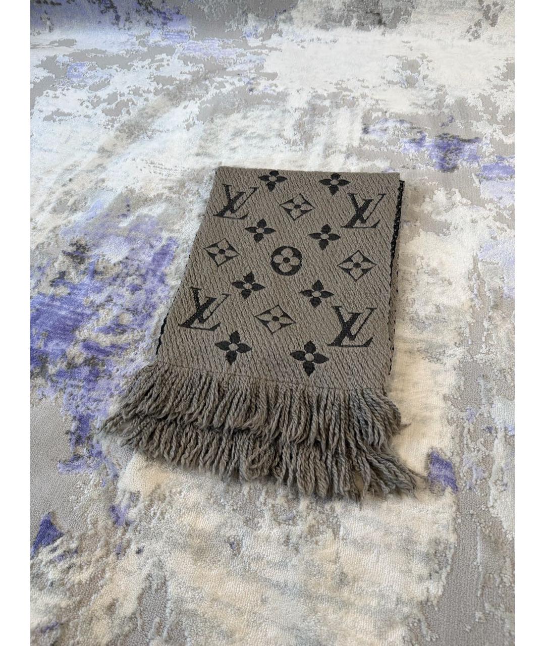 LOUIS VUITTON Антрацитовый шерстяной шарф, фото 2