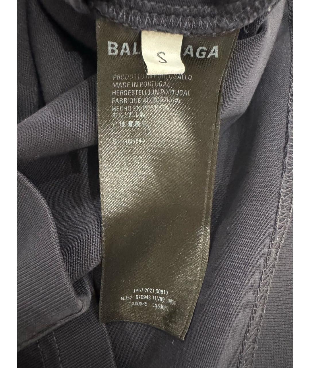 BALENCIAGA Темно-синяя хлопковая футболка, фото 3