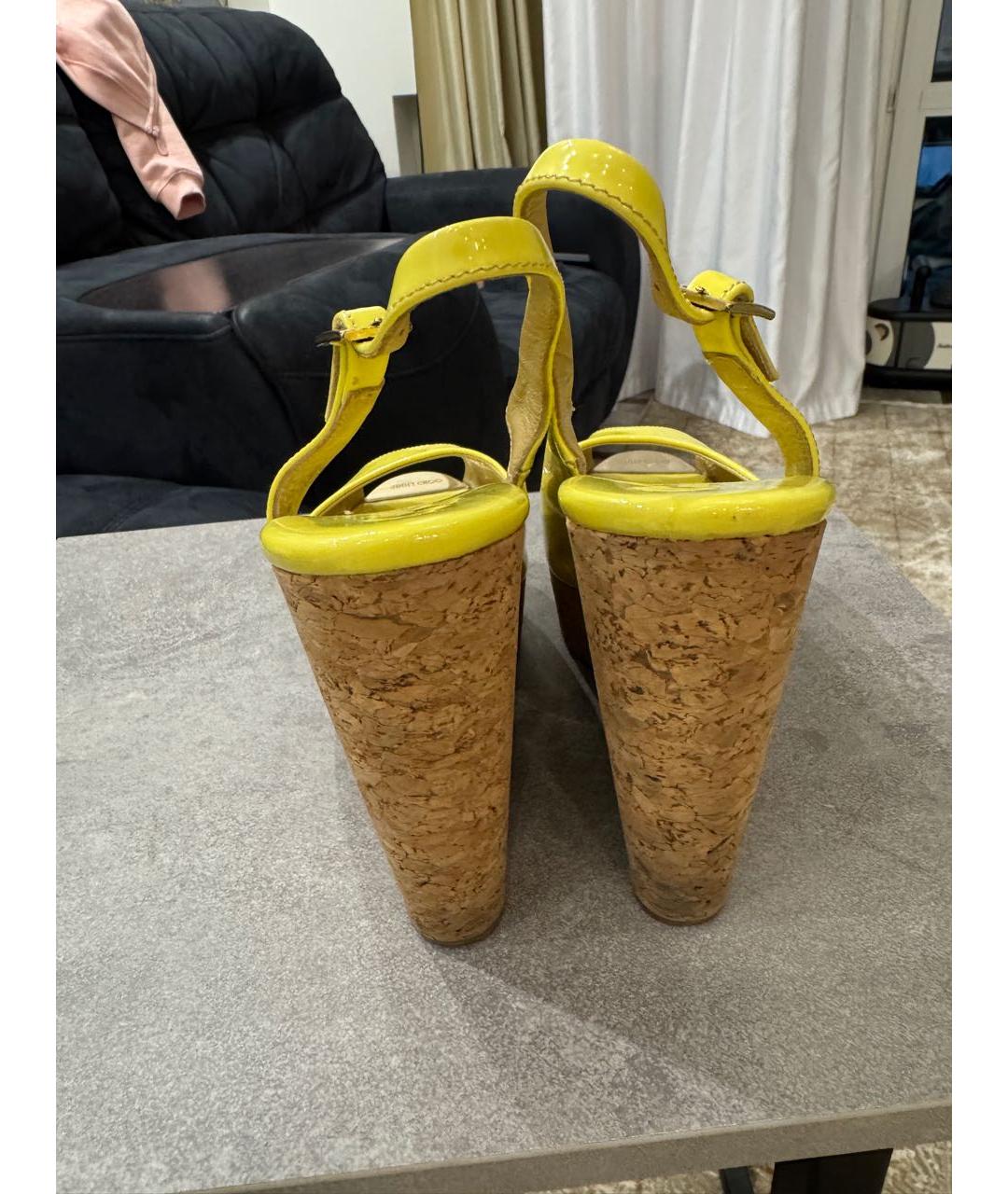 JIMMY CHOO Желтые кожаные босоножки, фото 5