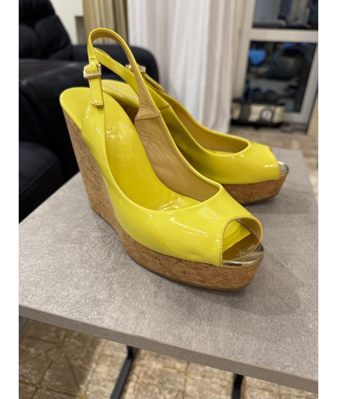 JIMMY CHOO Желтые кожаные босоножки, фото 2