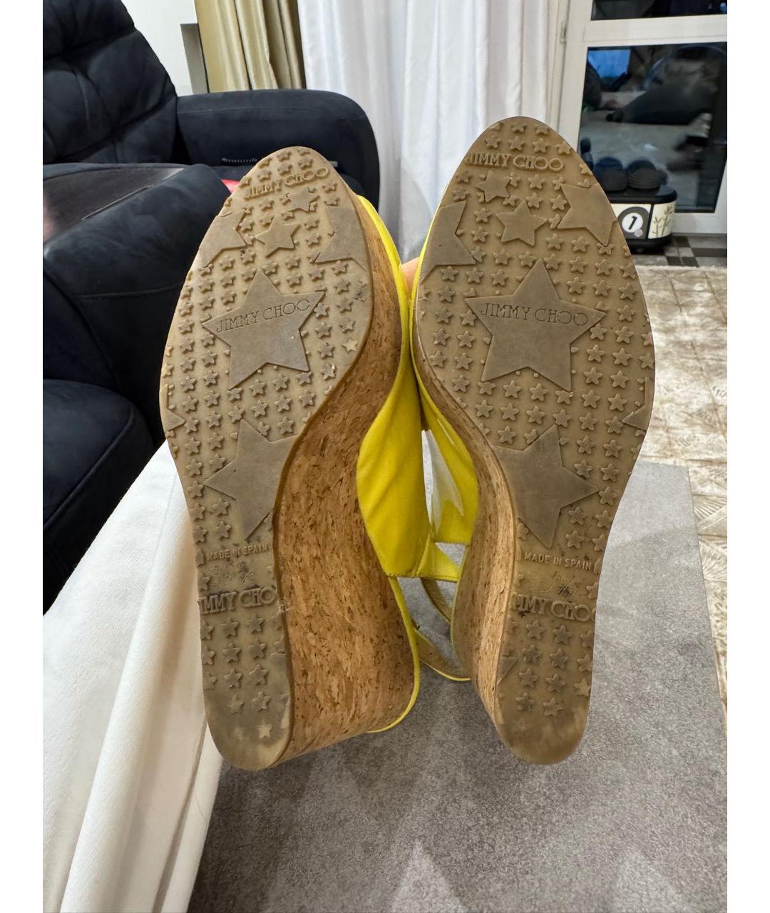 JIMMY CHOO Желтые кожаные босоножки, фото 7