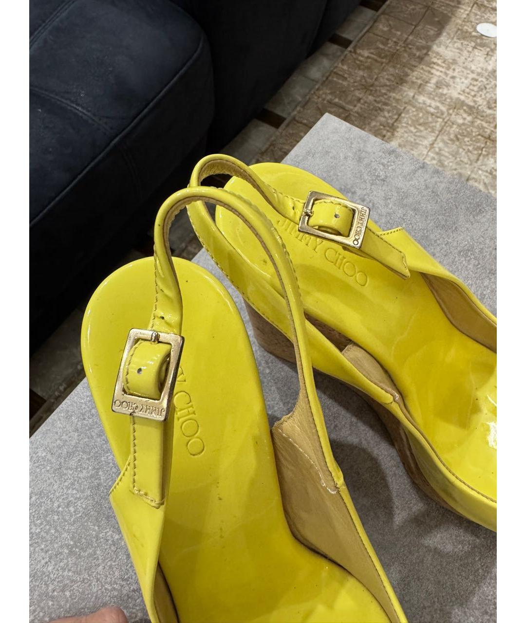 JIMMY CHOO Желтые кожаные босоножки, фото 6