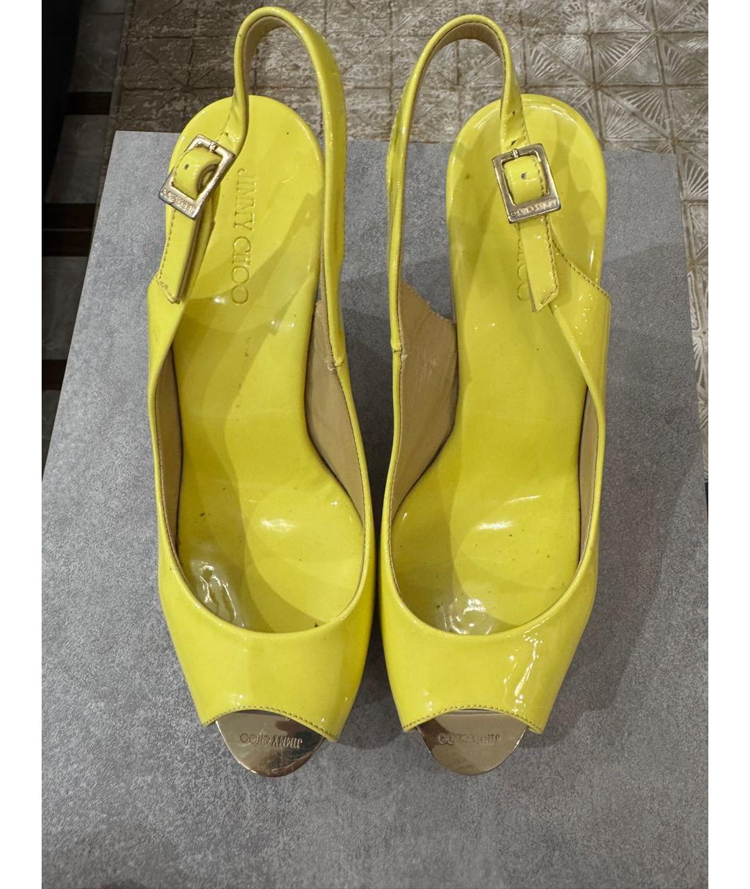 JIMMY CHOO Желтые кожаные босоножки, фото 3