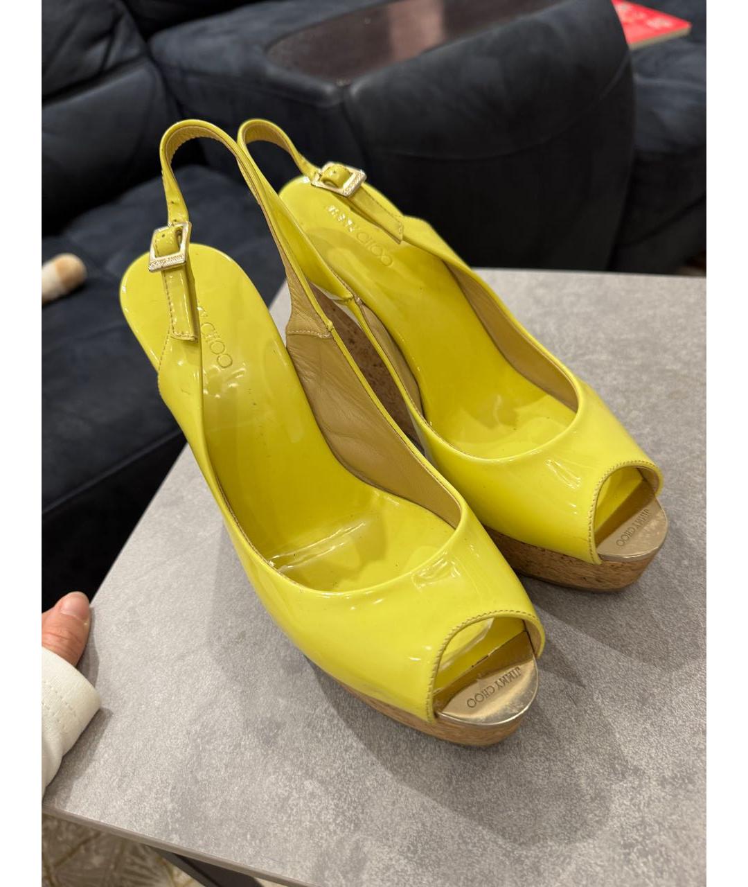JIMMY CHOO Желтые кожаные босоножки, фото 4