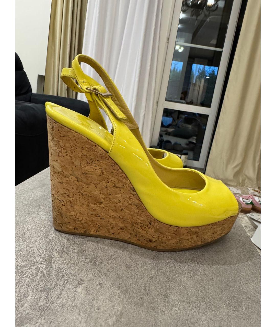 JIMMY CHOO Желтые кожаные босоножки, фото 9