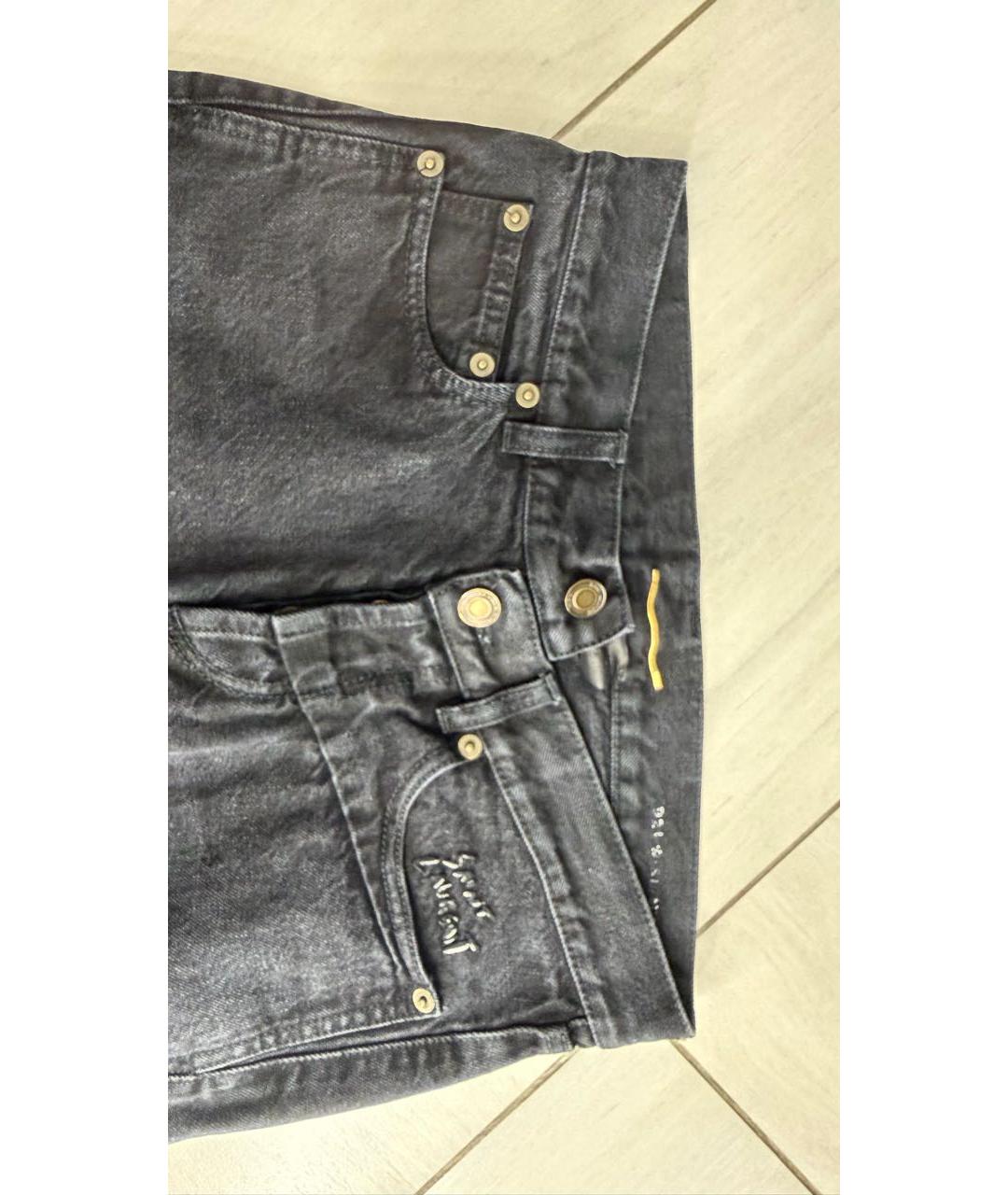 SAINT LAURENT Антрацитовые хлопковые джинсы слим, фото 4