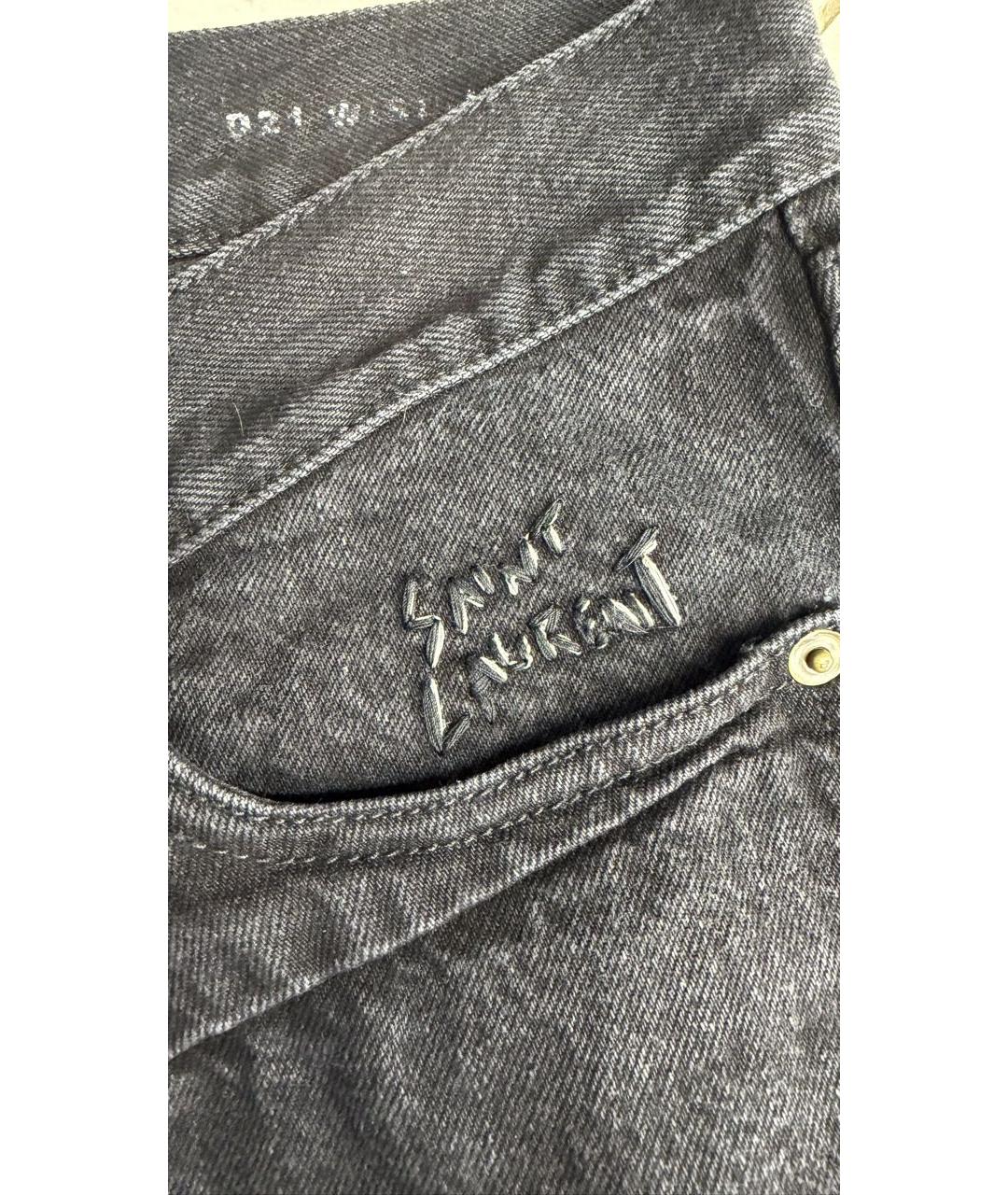 SAINT LAURENT Антрацитовые хлопковые джинсы слим, фото 3