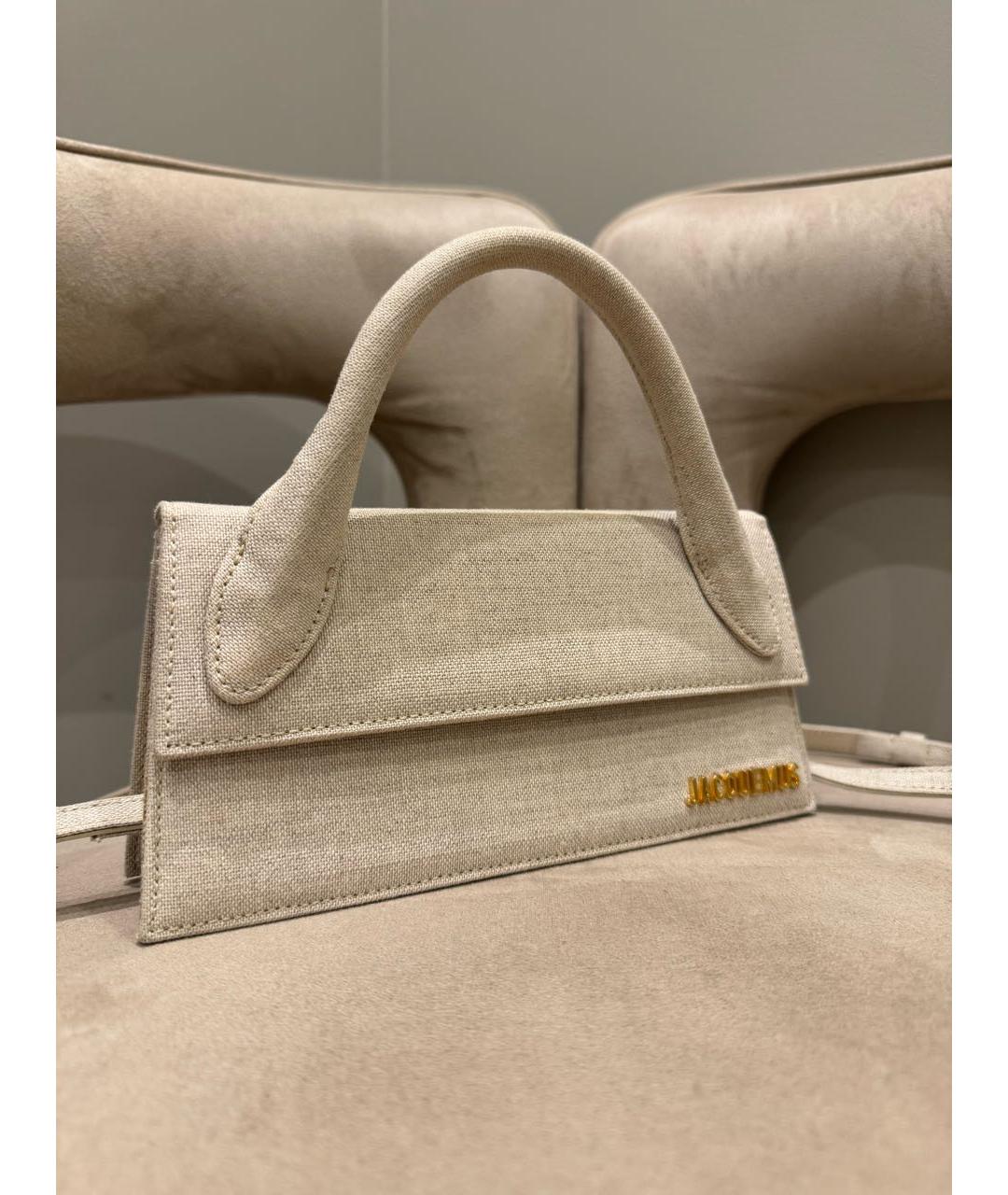 JACQUEMUS Бежевая льняная сумка с короткими ручками, фото 2