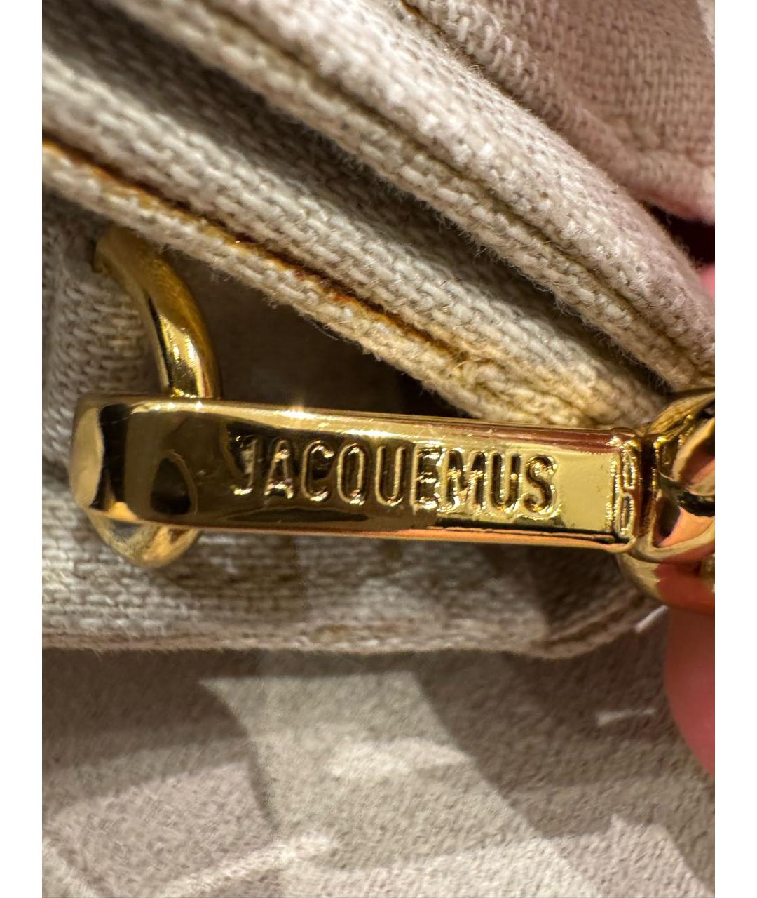 JACQUEMUS Бежевая льняная сумка с короткими ручками, фото 5