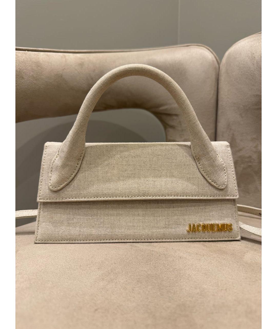 JACQUEMUS Бежевая льняная сумка с короткими ручками, фото 6