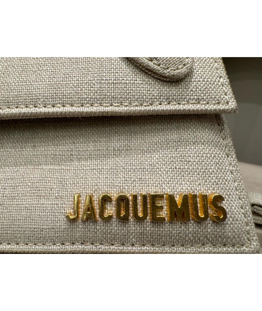 JACQUEMUS Бежевая льняная сумка с короткими ручками, фото 4