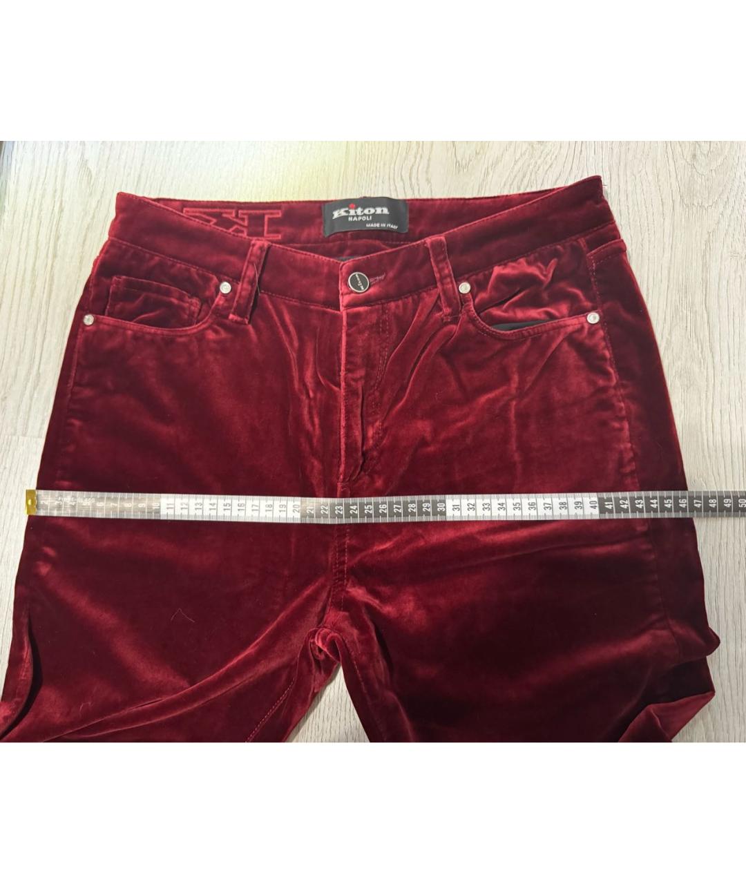 KITON Красные хлопко-эластановые прямые джинсы, фото 5