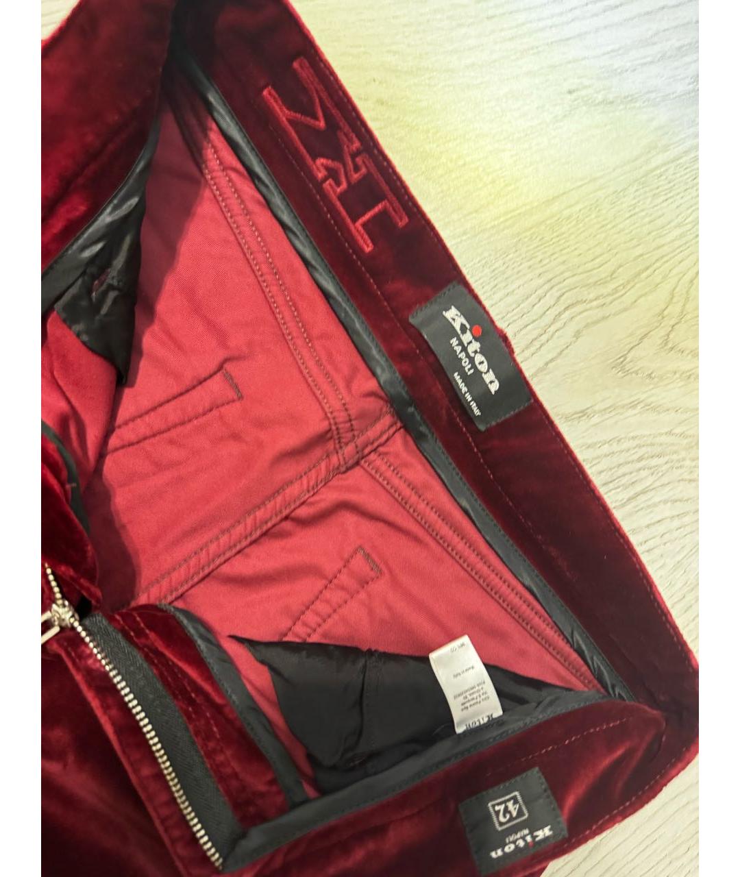 KITON Красные хлопко-эластановые прямые джинсы, фото 3