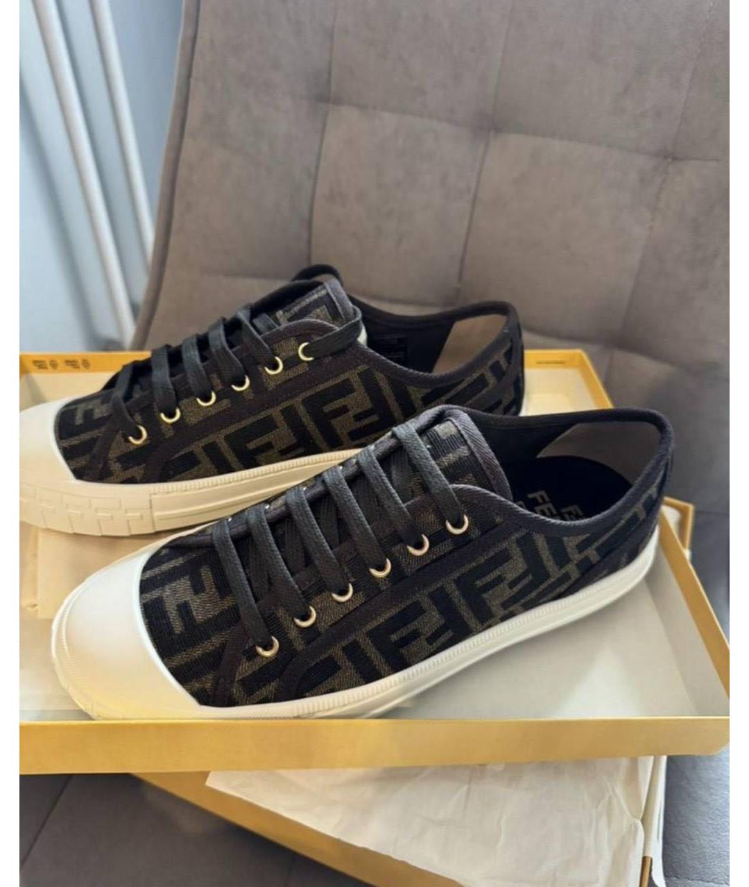 FENDI Коричневые текстильные кеды, фото 5