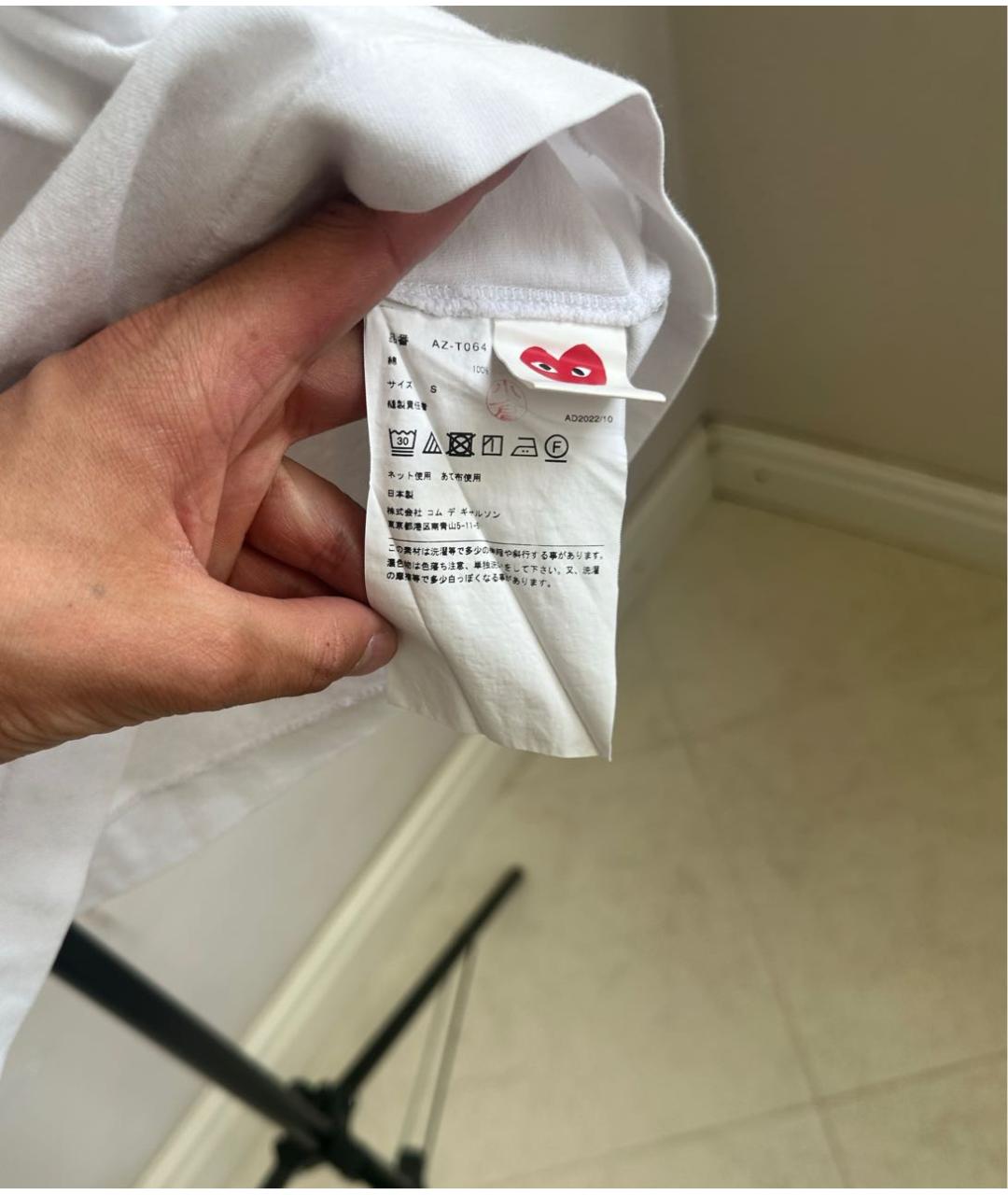COMME DES GARÇONS PLAY Белая хлопковая футболка, фото 5