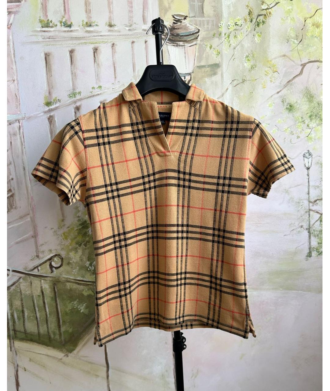 BURBERRY Горчичная хлопковая футболка, фото 8