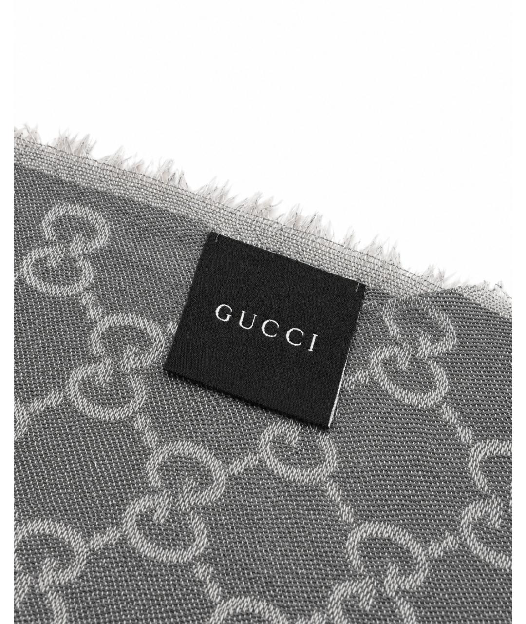 GUCCI Серый шерстяной платок, фото 4