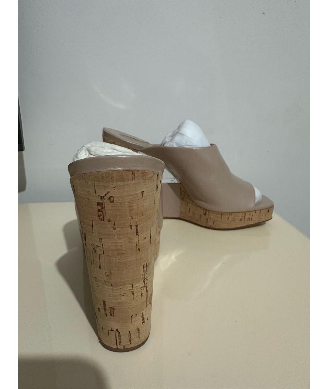 FERRAGAMO Бежевые кожаные сабо, фото 3