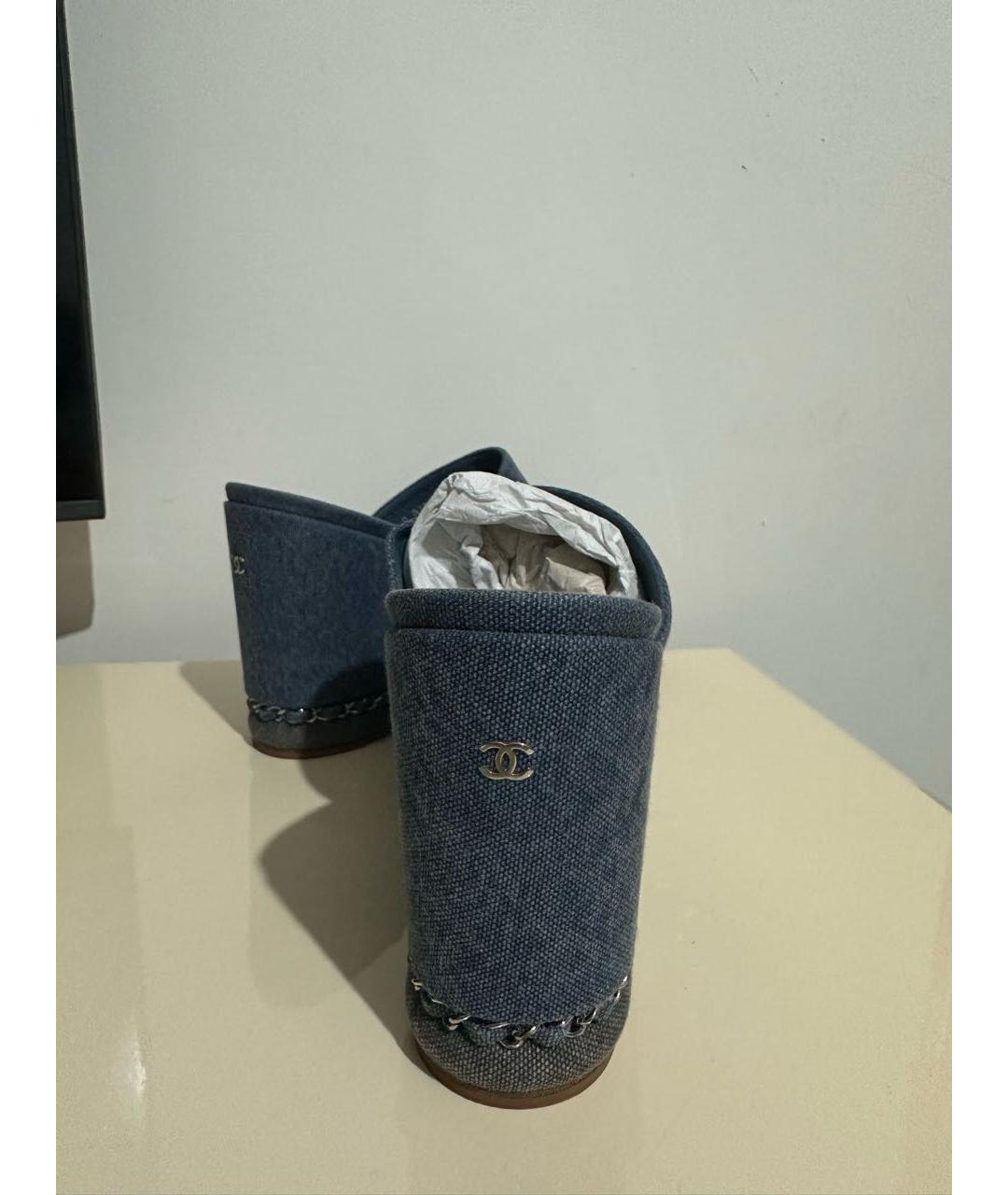 CHANEL Синие текстильные сабо, фото 4