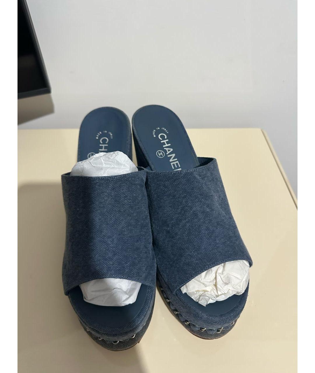 CHANEL Синие текстильные сабо, фото 3