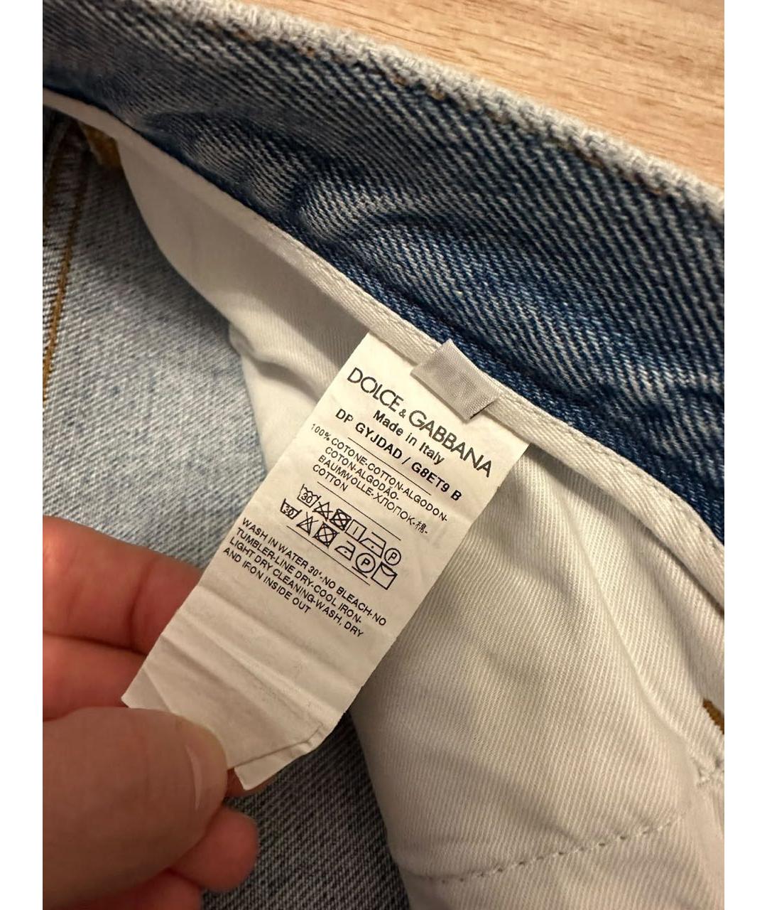 DOLCE&GABBANA Голубые хлопковые прямые джинсы, фото 4
